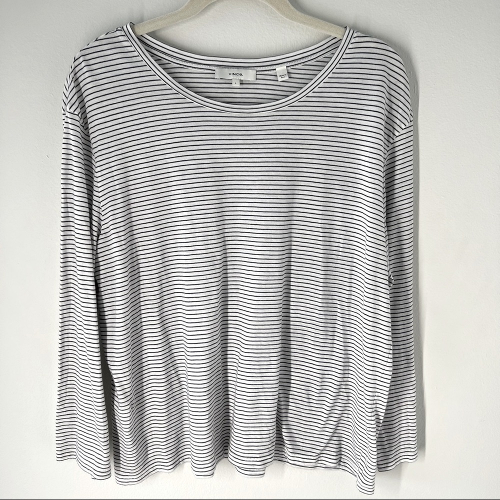 VINCE White and Black Striped Long Sleeve Shirt